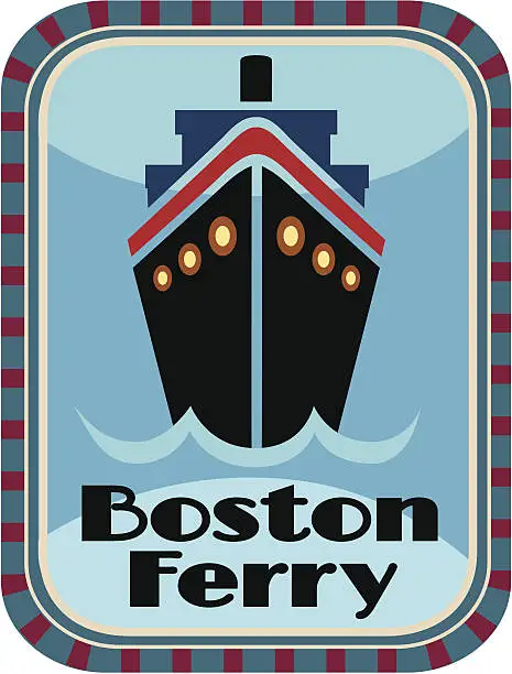 Vector illustration of Boston ferry travel sticker or luggage label
