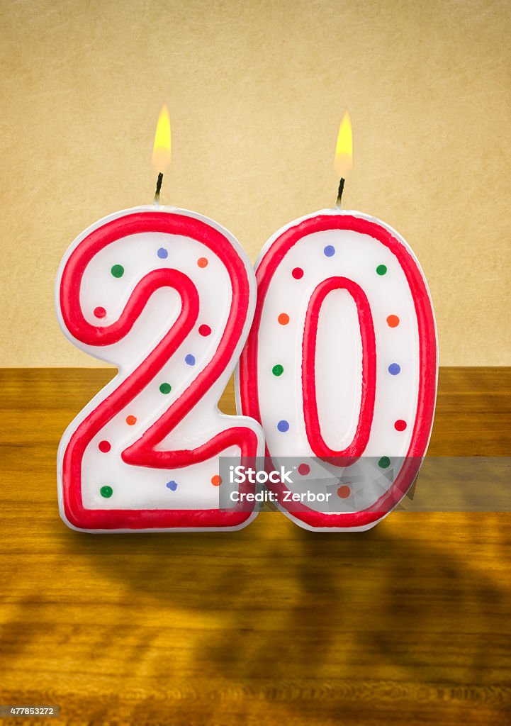 Burning birthday candles number 20 20-24 Years Stock Photo