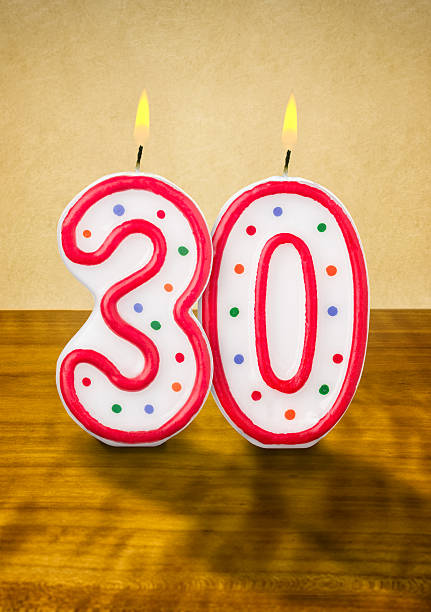 istock Burning birthday candles number 30 477853276