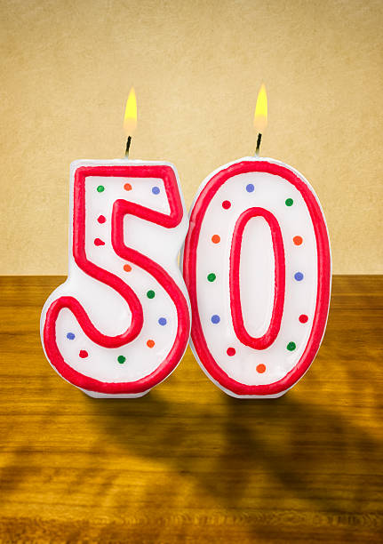 istock Burning birthday candles number 50 477853282