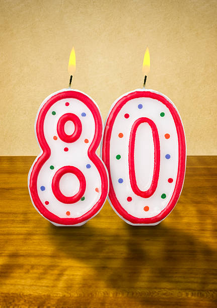 istock Burning birthday candles number 80 477853288