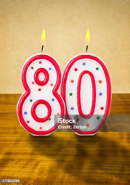 Burning Birthday Candles Number 80 Stock Photo - Download Image Now - 80-89 Years, Birthday, Birthday Candle