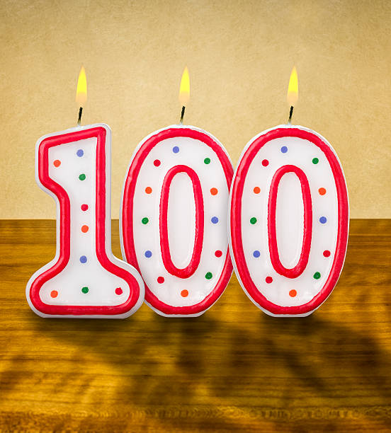 istock Burning birthday candles number 100 477853292