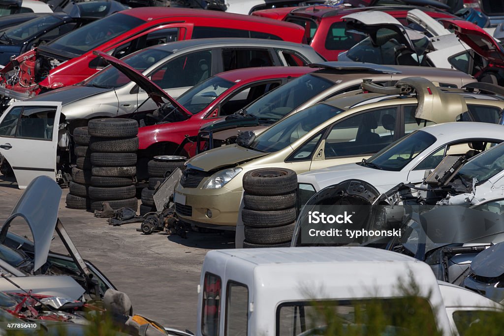 Scrap yard Old cars at the scrap yard 2015 Stock Photo