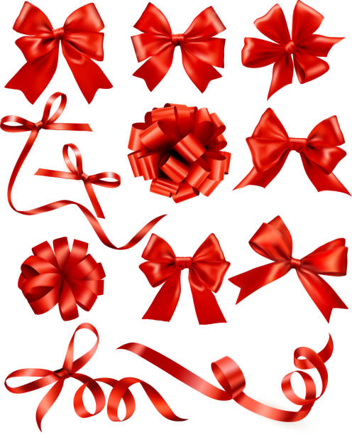 istock Big set of red gift bows with ribbons. 477857315
