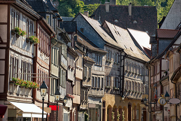 Facade of  half-timbered houses in Miltenberg.,Germany. 