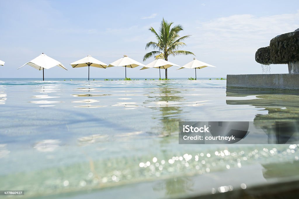 Swimming pool with umbrellas Swimming pool with umbrellas at a resort Beach Stock Photo