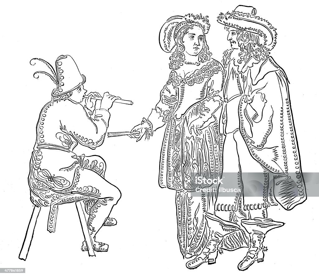 Ancienne illustration de couple et Joueur de flûte - Illustration de Adulte libre de droits