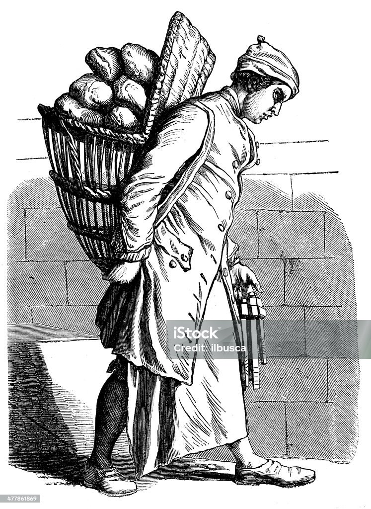 Antique illustration of baker Bread stock illustration