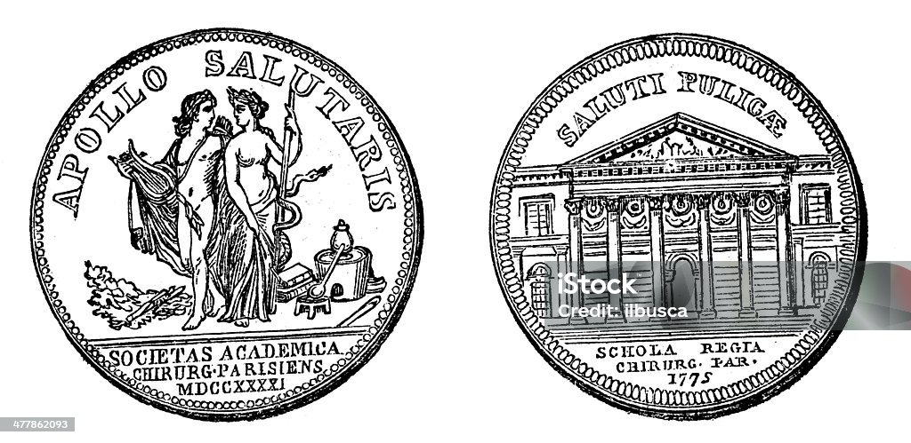 Antikes illustration university alte Münze Medaille (1600s) - Lizenzfrei Alt Stock-Illustration