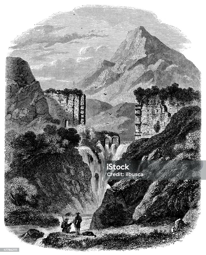 Antiguidade ilustração de causar Rio cascata em Aix - Royalty-free Aix-en-Provence Ilustração de stock