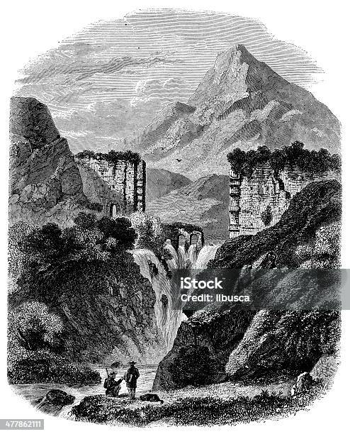 Antiguidade Ilustração De Causar Rio Cascata Em Aix - Arte vetorial de stock e mais imagens de Aix-en-Provence