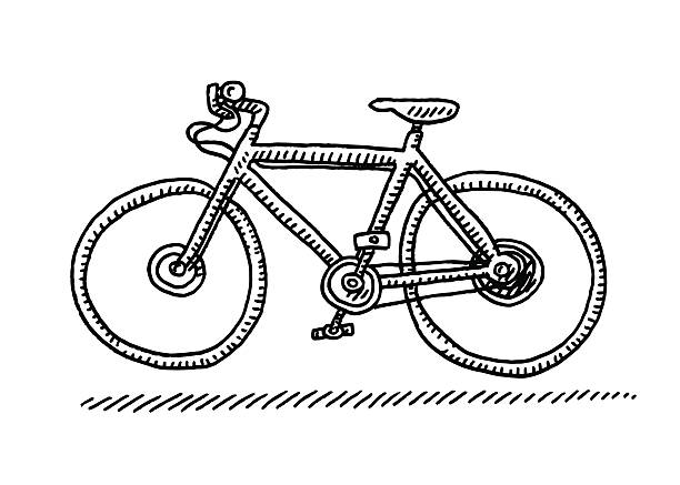 illustrazioni stock, clip art, cartoni animati e icone di tendenza di bicicletta vista laterale di disegno - wheel cycling nobody outdoors