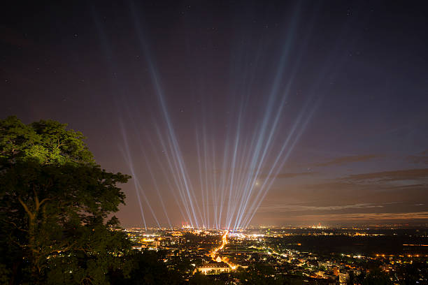 Light beams over Karlsruhe stock photo
