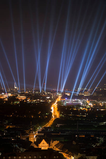 Light beams over Karlsruhe Karlsruhe, Stadtgeburtstag 300ter 2015 karlsruhe durlach stock pictures, royalty-free photos & images