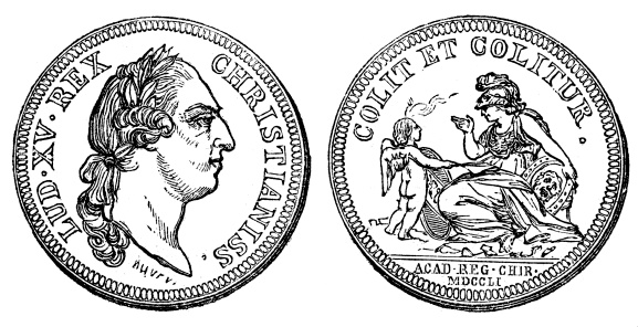 Antique illustration of university old coin medal (1600s)