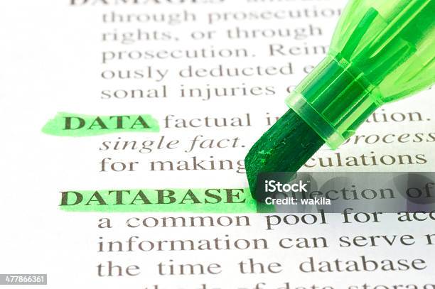 Database Definition Highligted In Dictionary Stock Photo - Download Image Now - Database, Green Color, Dictionary
