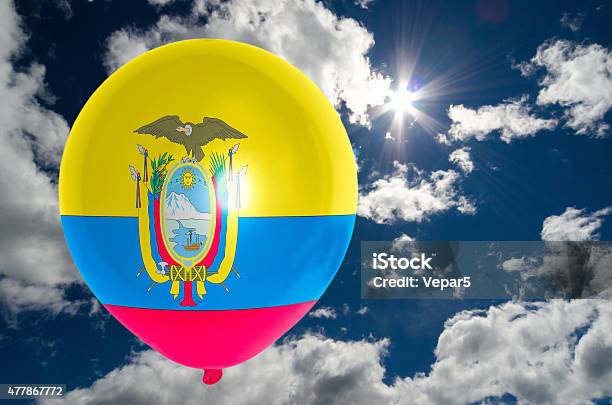 Balloon With Flag Of Ecuador On Sky Stock Photo - Download Image Now - 2015, Balloon, Blue