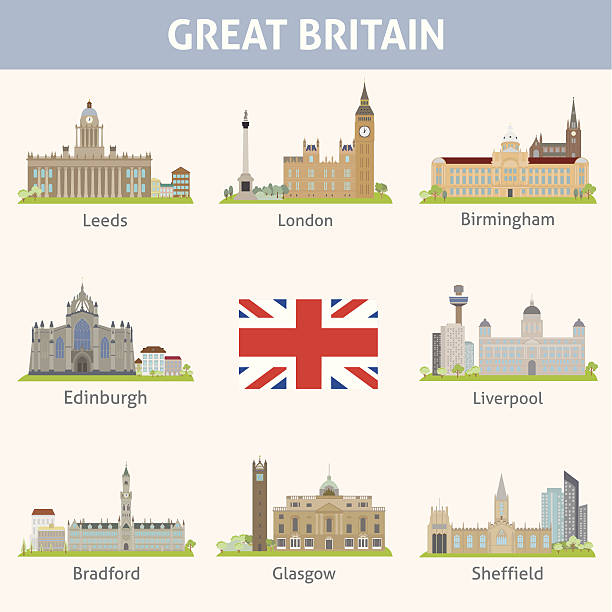 ilustrações, clipart, desenhos animados e ícones de reino unido.  símbolos de cidades - leeds england skyline city uk