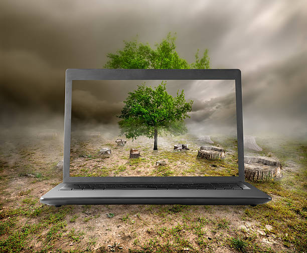 Silver laptop on a wild blossoming meadow in Cologne
