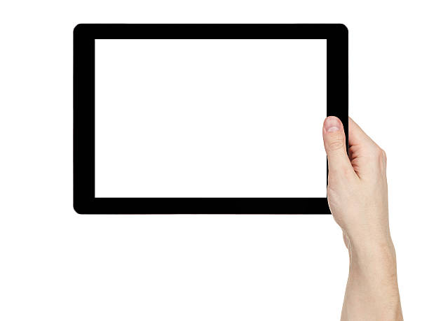 istock adult man hand holding generic tablet pc with white screen 477872327