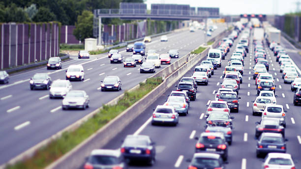 istock Traffic Jam on German Autobahn, Eight Lanes, Cool colors 477872840