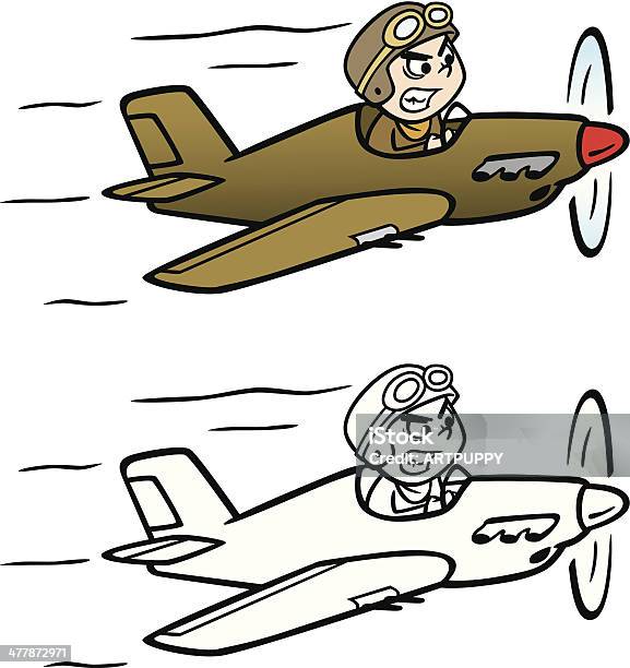 Fighter Plane Cartoon Stock Illustration - Download Image Now - Pilot, Piloting, 1940-1949