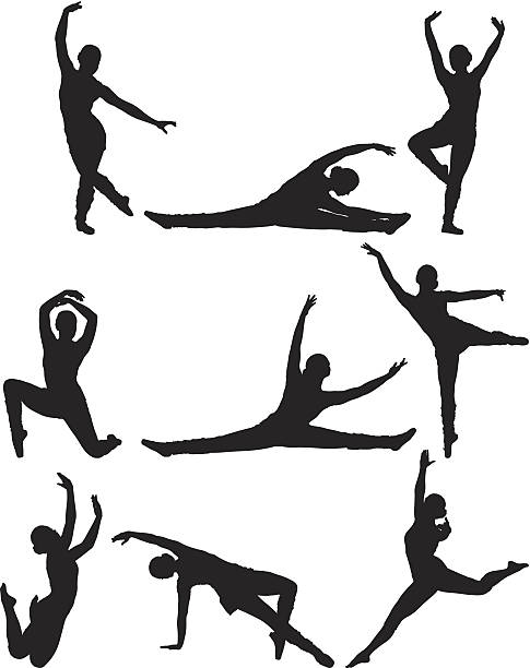 silhoutte 있는 여자 댄스 - silhouette ballet arms outstretched gymnastics stock illustrations