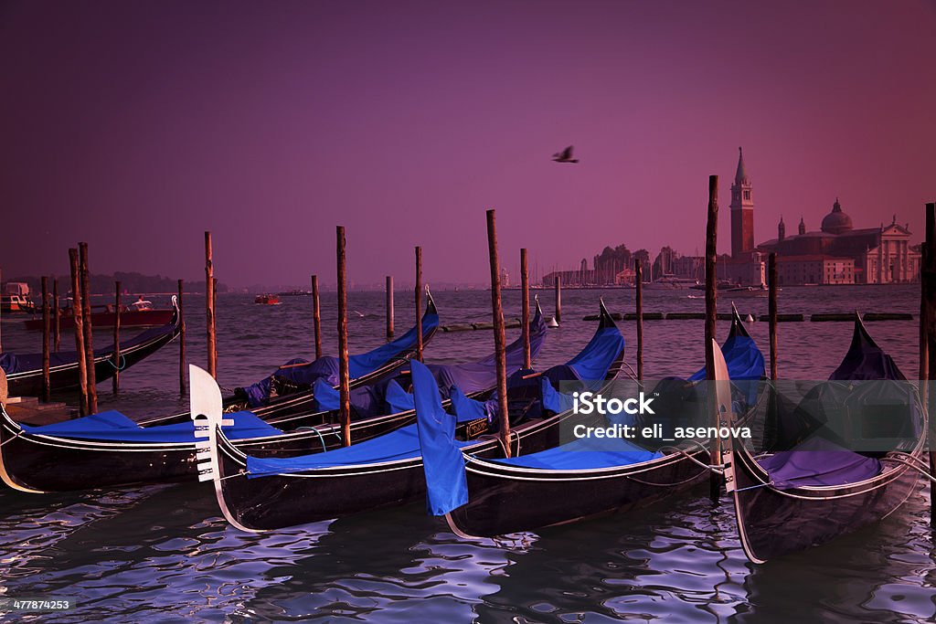 Gondolas at Sunset, Venice, Italy Architecture Stock Photo