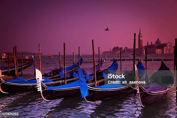 Gondolas At Sunset Venice Italy Stock Photo - Download Image Now - Architecture, Bell Tower - Tower, Campanile - Venice