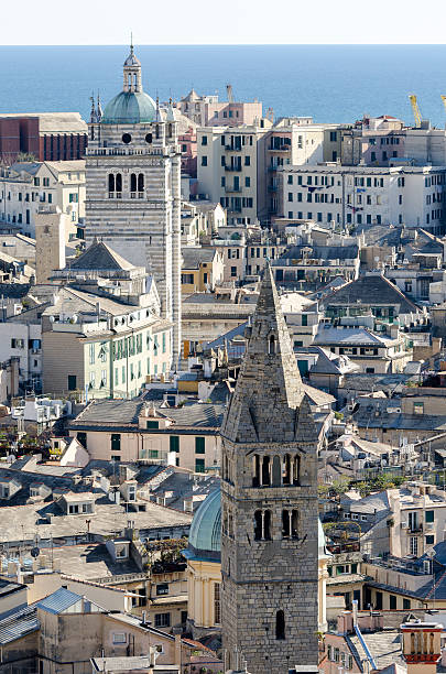 Dome and belfry of Church Chiesa del Gesu in Genoa, Italy