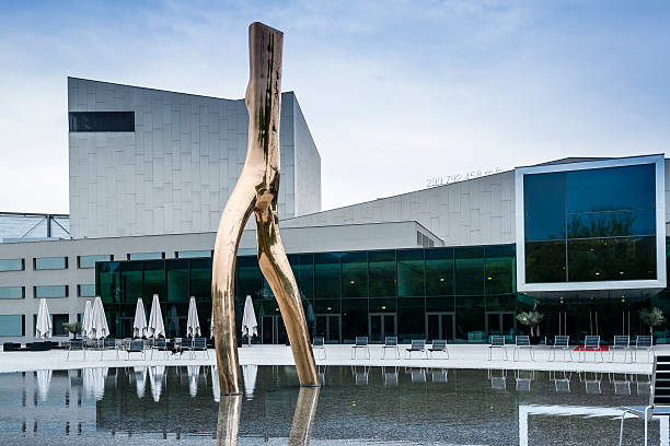 Bregenz, Austria - May 23, 2015: Monument and Opera building in Bregenz.