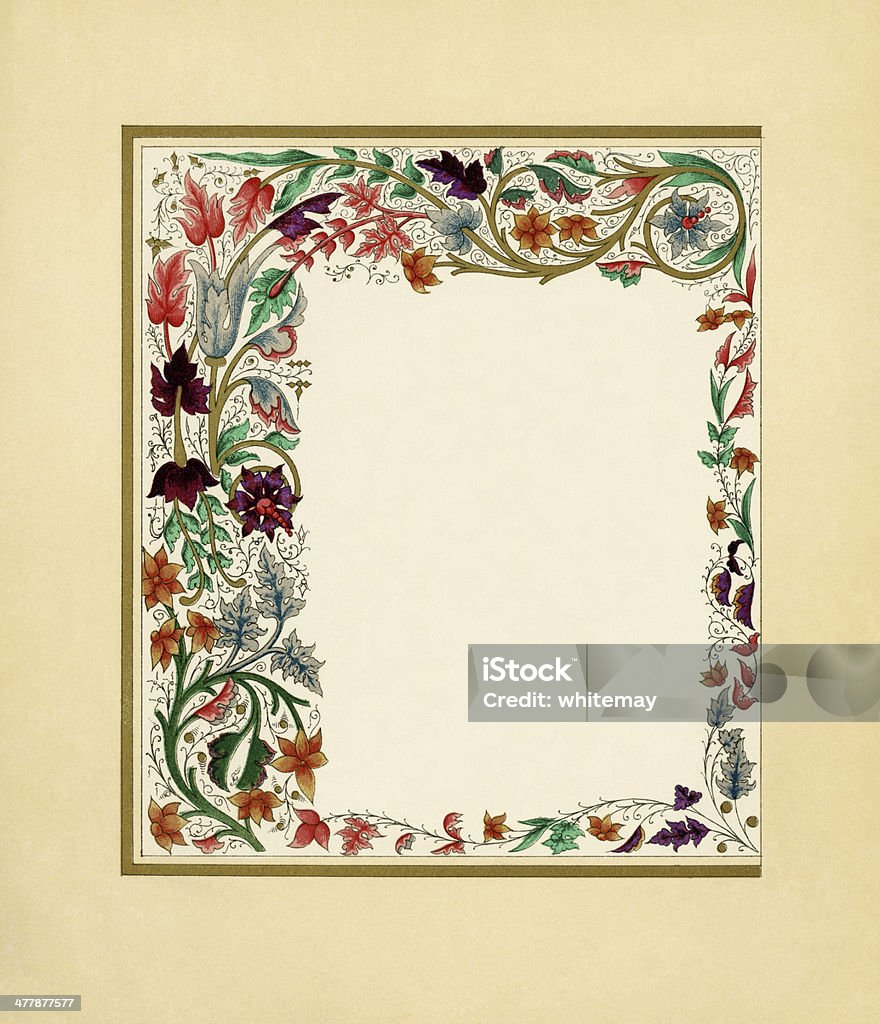 Victorian frontera con coloridas flores y vines - Ilustración de stock de Flor libre de derechos