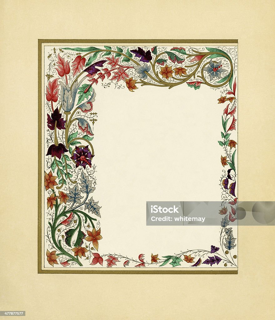 Borda vitoriana com coloridas flores e videiras - Ilustração de Flor royalty-free