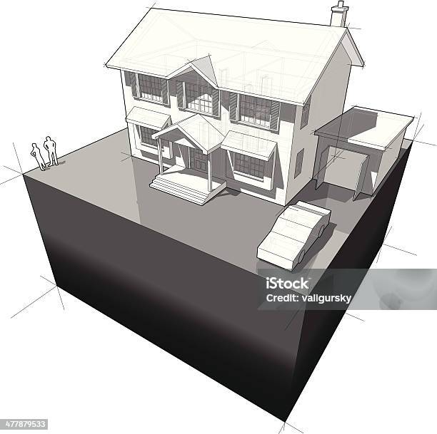 Diagram Classic Colonial House I Garage - Stockowe grafiki wektorowe i więcej obrazów Architektura - Architektura, Bez ludzi, Budowla mieszkaniowa