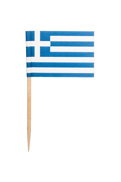 Greek paper flag Greek paper toothpick flag. Nice paper texture. Isolated on white.   cocktail stick stock pictures, royalty-free photos & images