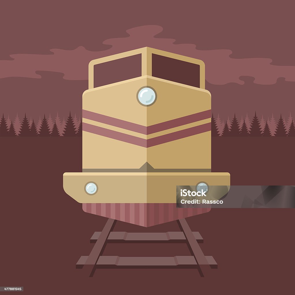 Flat train illustration Yellow train with a forest in the background. Flat illustration style, front view. Diesel Fuel stock vector