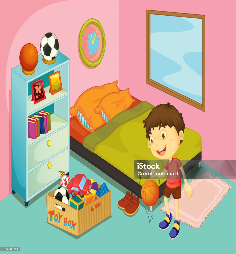 Boy in his bedroom boy in his bedroom Child stock vector