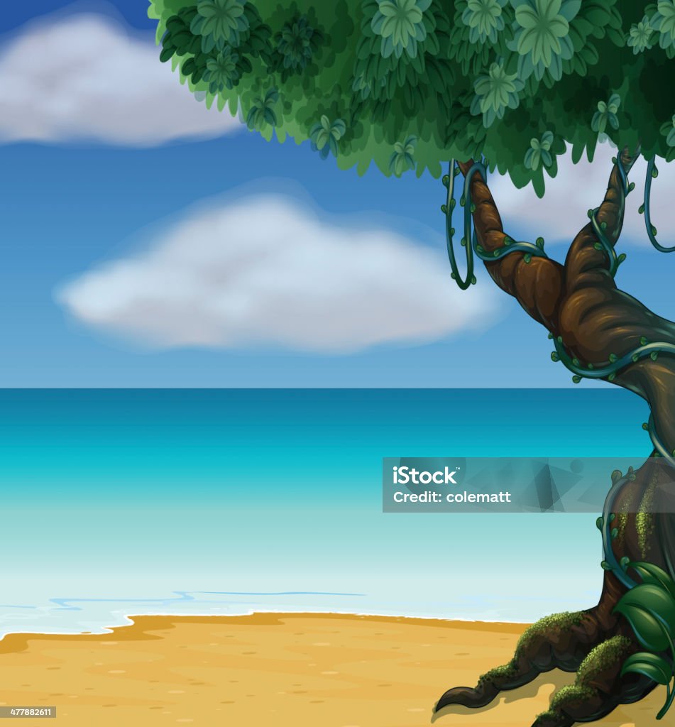 Большое дерево на пляже - Векторная графика Без людей роялти-фри