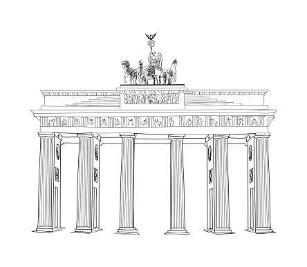 Berlin arch symbol. Hand drawn pencil sketch vector illustration isolated on white background