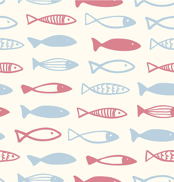 bildbanksillustrationer, clip art samt tecknat material och ikoner med decorative drawn pattern with funny fish - baby swim under water