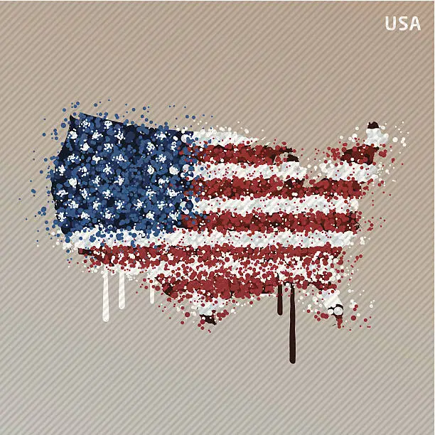 Vector illustration of USA Flag Color Paint Graffiti Map Grunge