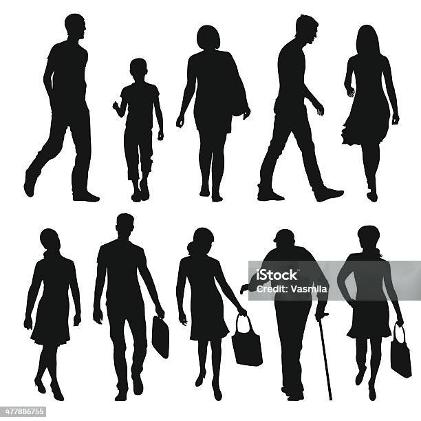Pedestrians Stock Illustration - Download Image Now - In Silhouette, Senior Adult, Child