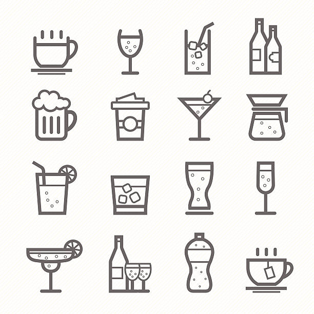 beverage symbol line icon set vector art illustration