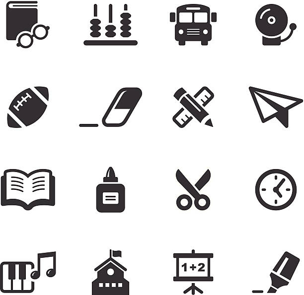 mono-icons set/bildung - adhesive note stock-grafiken, -clipart, -cartoons und -symbole