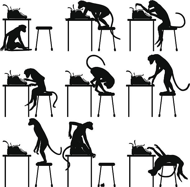 Typing monkeys vector art illustration