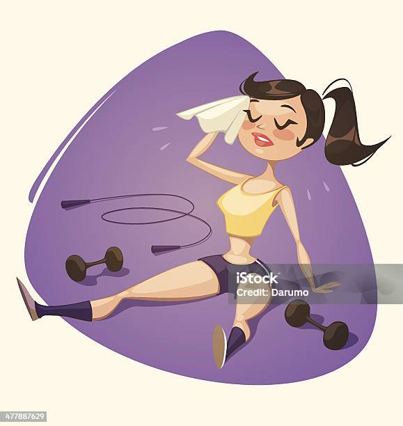 Tired Girl After Fitness Vector Illustration Stock Illustration - Download Image Now - Tired, Exercising, Gym