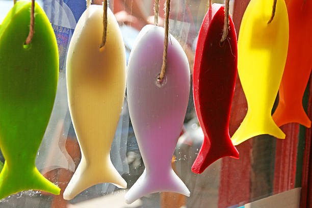 istock Row of funny colored soap bars in Marseille. 477888589