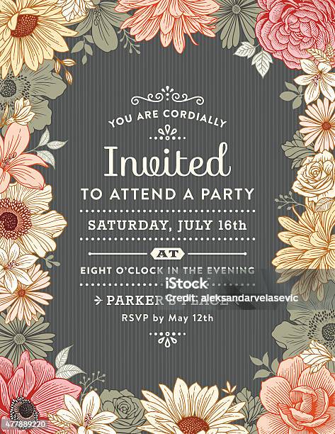 Floral Frame Invitation Stock Illustration - Download Image Now - Wedding Invitation, Flower, Border - Frame