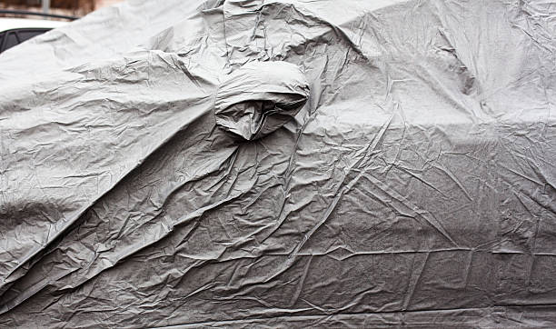 Wet car cover surface. Close up. stock photo